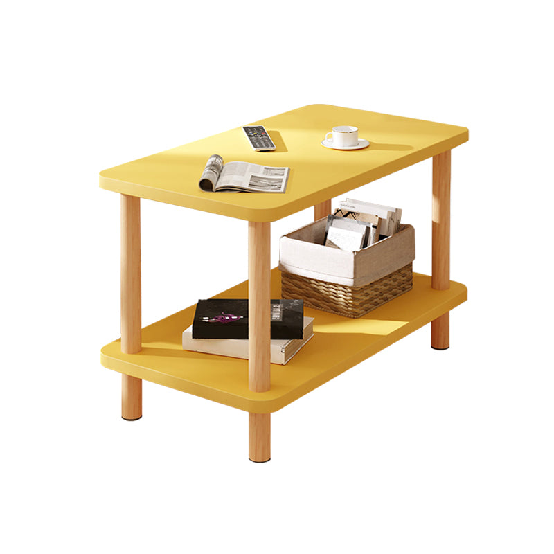 Modern Rectangular Corner Table Double Tier Wood Side End Table
