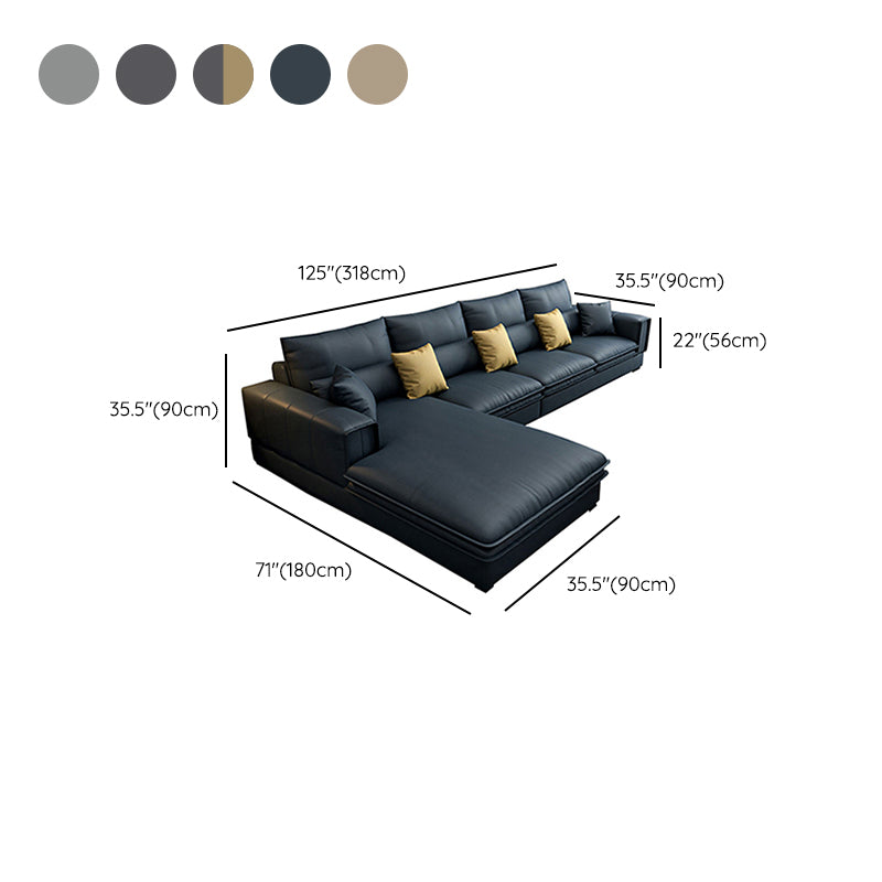 Contemporary Stationary Faux Leather Recessed Arm Pillows Sofa Chaise