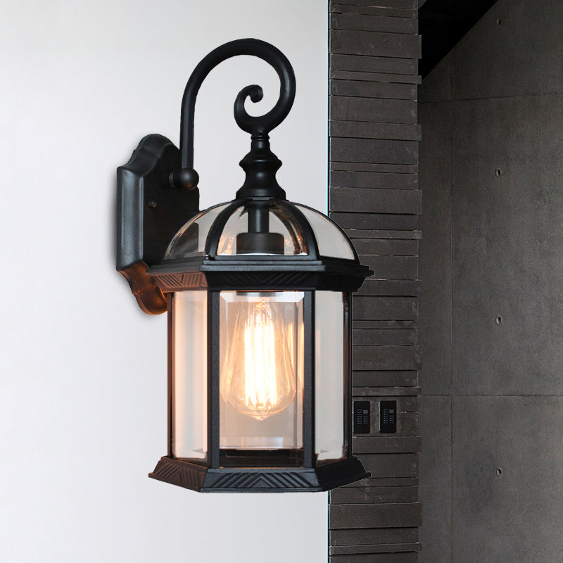Birdcage Courtyard Wall Montate Montaggio della fattoria Light Glass 1 Bulbo Brass/Black Finitura Finitura Sconce Lampada Apparecchiatura