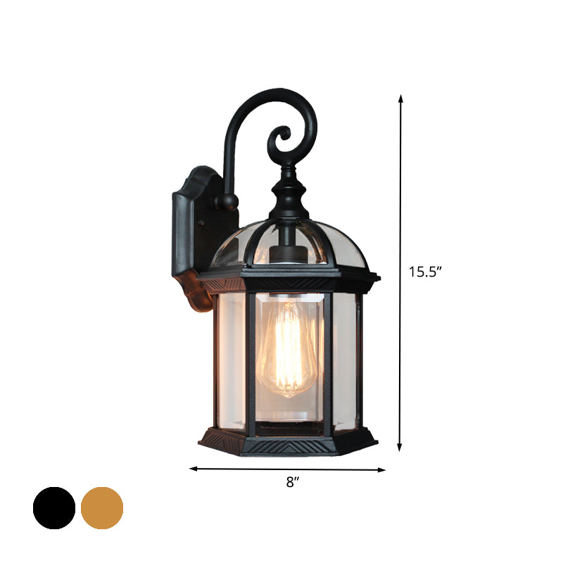 Birdcage Courtyard Wall Montate Montaggio della fattoria Light Glass 1 Bulbo Brass/Black Finitura Finitura Sconce Lampada Apparecchiatura