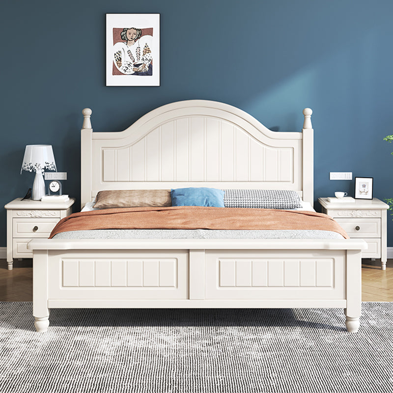Contemporary Wood Arched Standard Bed, White Panel Headboard Bed