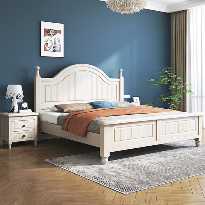 Contemporary Wood Arched Standard Bed, White Panel Headboard Bed
