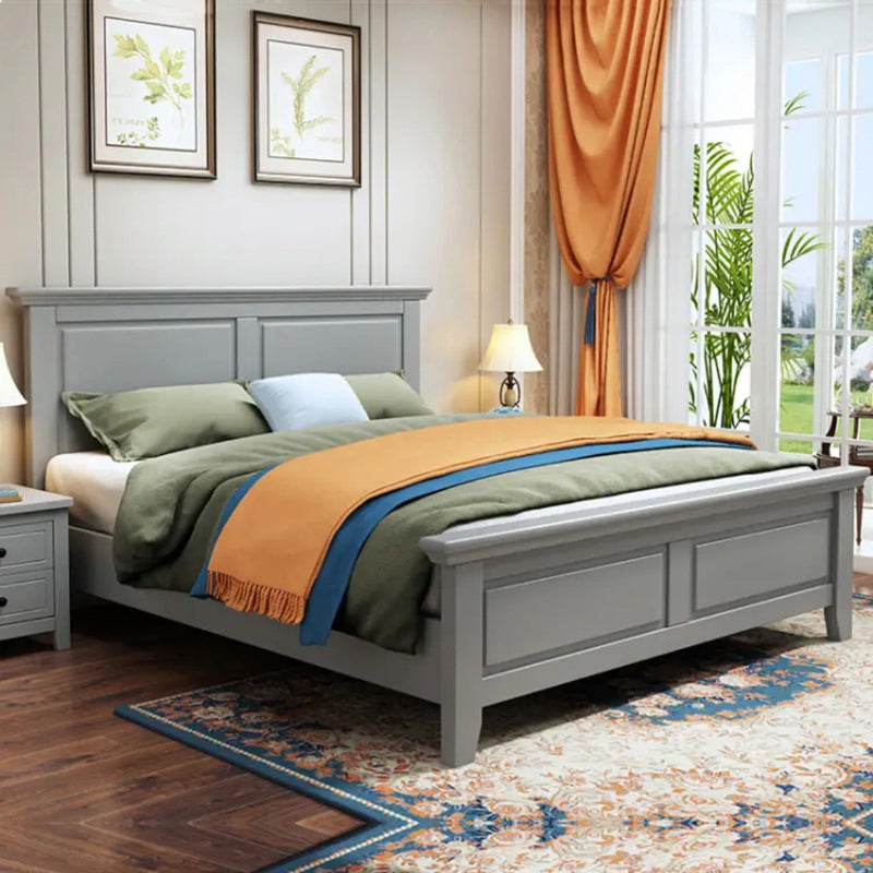 Contemporary Wood Standard Bed, Panel Rectangular Headboard Bed