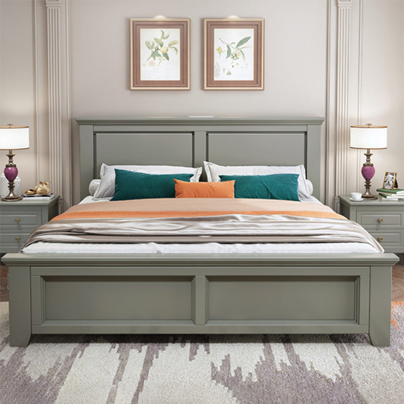 Contemporary Wood Standard Bed, Panel Rectangular Headboard Bed