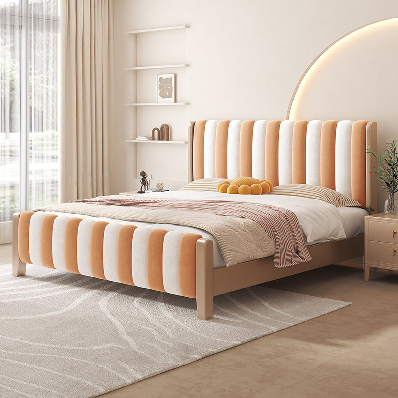 Contemporary Upholstered Standard Bed, Panel Rectangular Headboard Bed