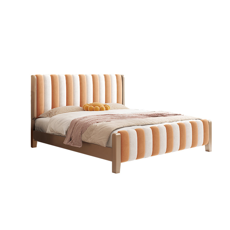 Contemporary Upholstered Standard Bed, Panel Rectangular Headboard Bed