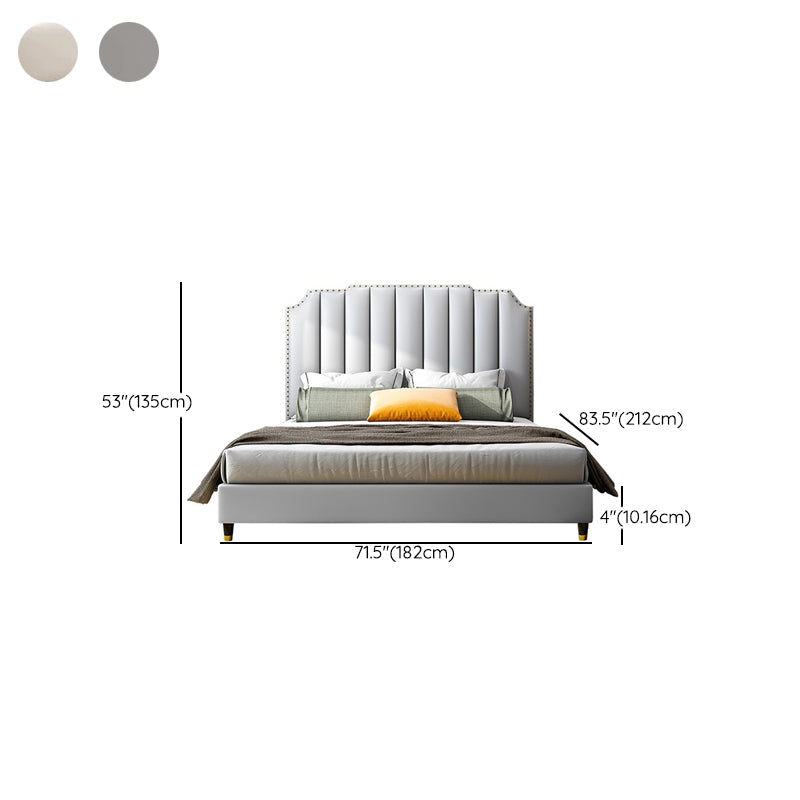 Contemporary Faux Leather Panel Standard Bed, Slat Rectangular Beveled Headboard Bed