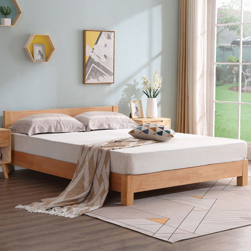 Contemporary Wood Standard Bed, Slat Rectangular Headboard Bed