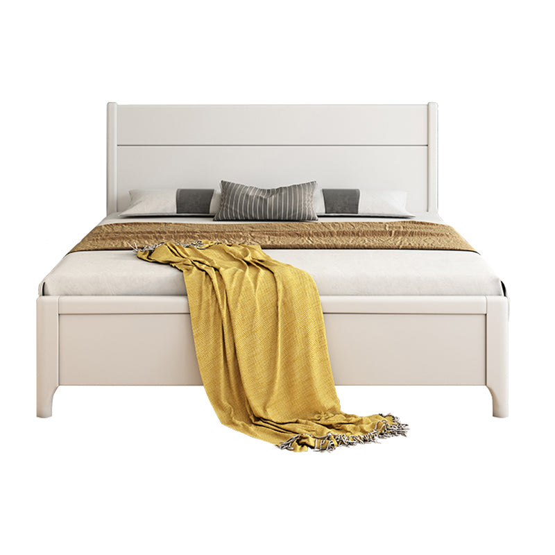 Contemporary White Wood Standard Bed, Rectangular Panel Headboard Bed