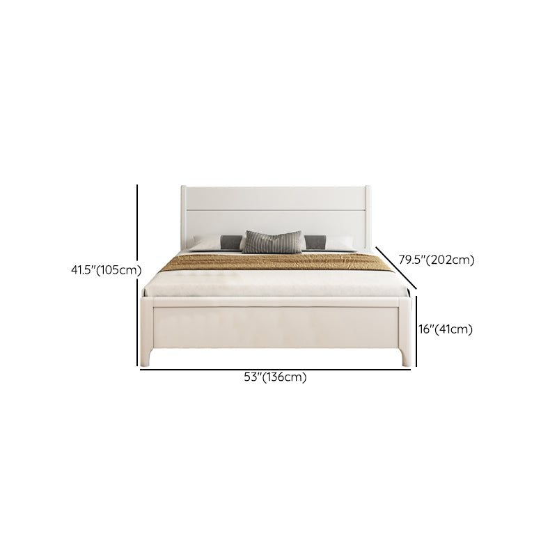 Contemporary White Wood Standard Bed, Rectangular Panel Headboard Bed