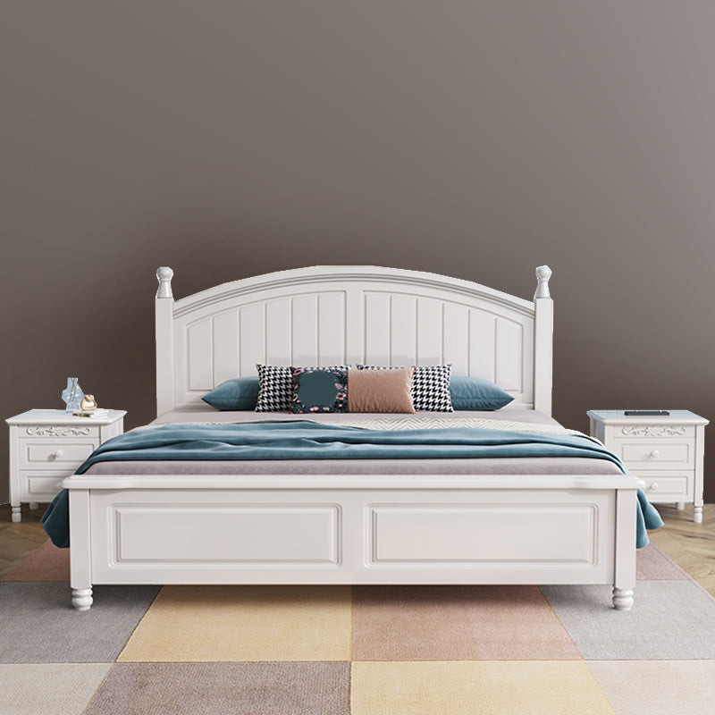 Contemporary White Wood Arched Standard Bed, Panel Headboard Bed
