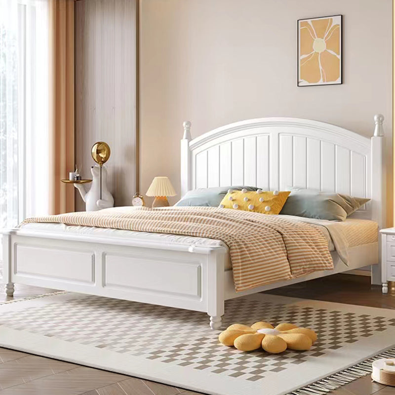 Contemporary White Wood Arched Standard Bed, Panel Headboard Bed