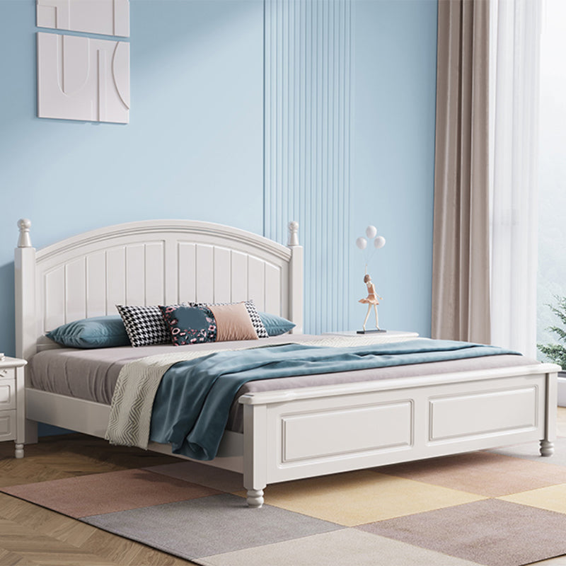 Contemporary White Wood Arched Standard Bed, Panel Headboard Bed