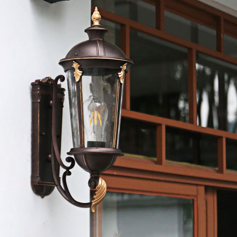 1-Light Water Glass Sconce Lamp Lodges Dark Coffee Urn Outdoor Wall Mount Light Fixture