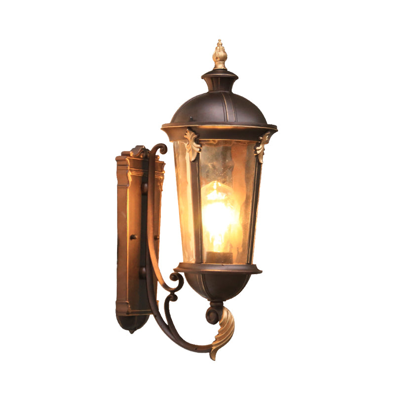 1-Light Water Glass Sconce Lamp Lodges Dark Coffee Urn Outdoor Wall Mount Light Fixture
