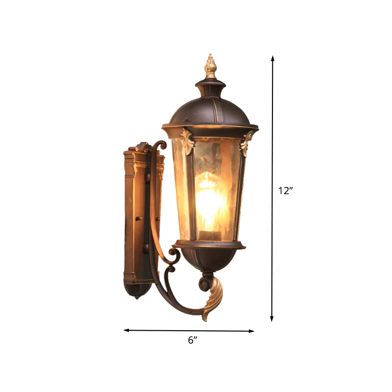 1-Light Water Glass Sconce Lamp Lodges Dark Coffee Urn Outdoor Wall Mount Light Fixture