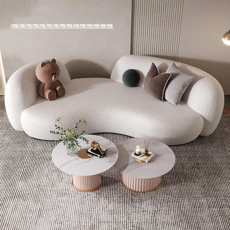 Contemporary Tuxedo Arm Sofa Fabric Sofa in White, Tight Back Curved Sofa