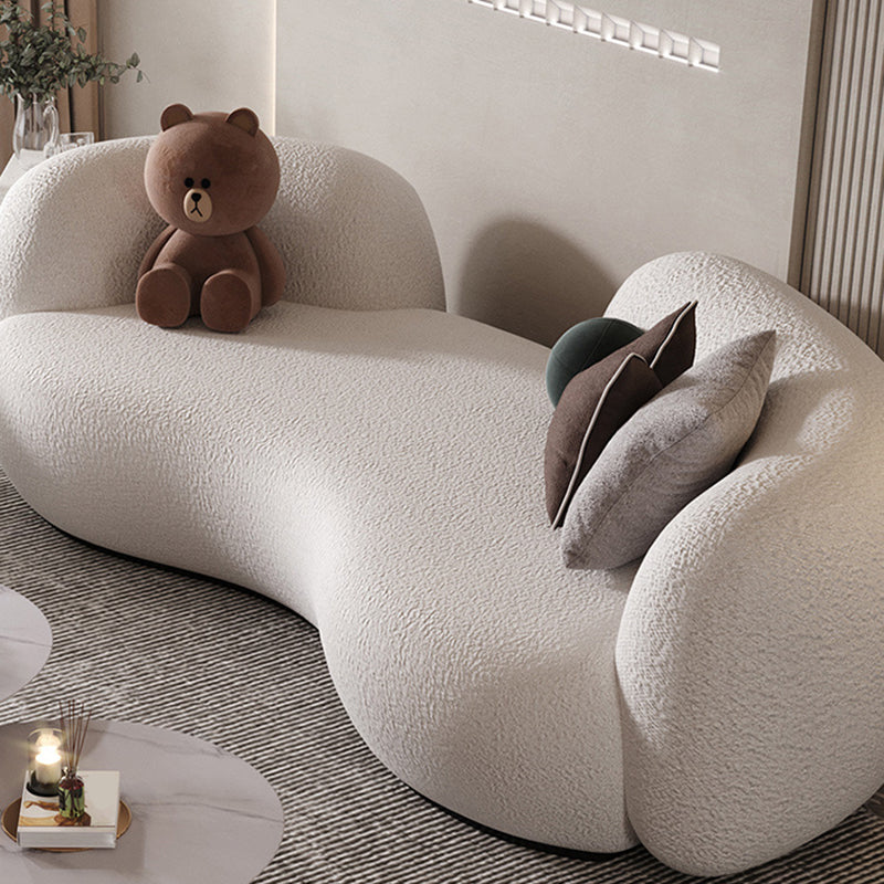 Contemporary Tuxedo Arm Sofa Fabric Sofa in White, Tight Back Curved Sofa