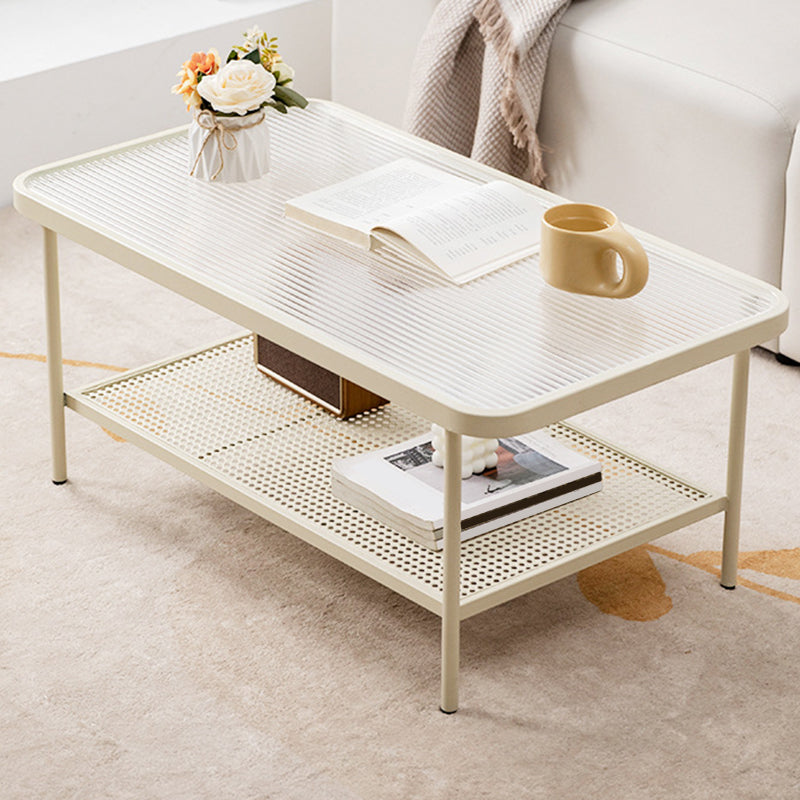Rectangle Glass Coffee Table 15.75"H Sled Cocktail Table with Shelf