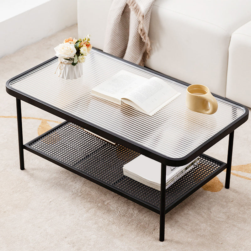 Rectangle Glass Coffee Table 15.75"H Sled Cocktail Table with Shelf