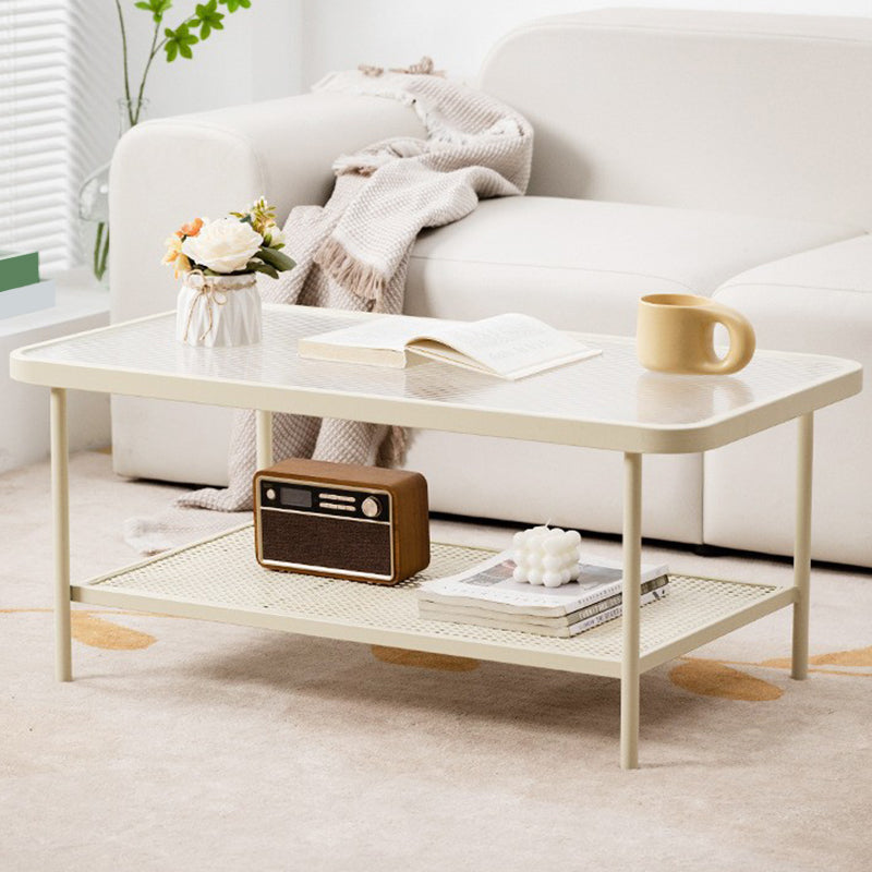 Rectangle Glass Coffee Table 15.75"H Sled Cocktail Table with Shelf