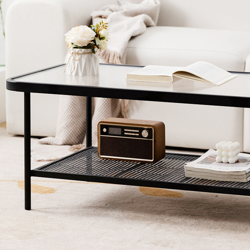 Rectangle Glass Coffee Table 15.75"H Sled Cocktail Table with Shelf