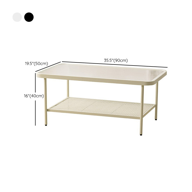 Rectangle Glass Coffee Table 15.75"H Sled Cocktail Table with Shelf