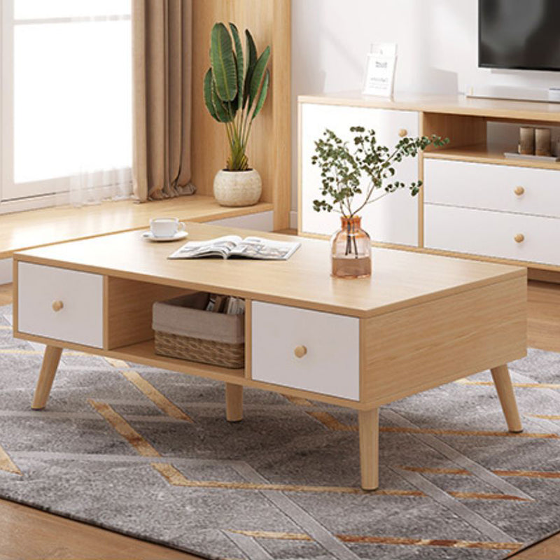 Rectangle Wooden Coffee Table 16.53"H 4 Legs Cocktail Table with Storage
