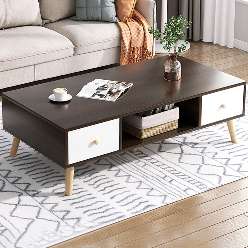 Rectangle Wooden Coffee Table 16.53"H 4 Legs Cocktail Table with Storage