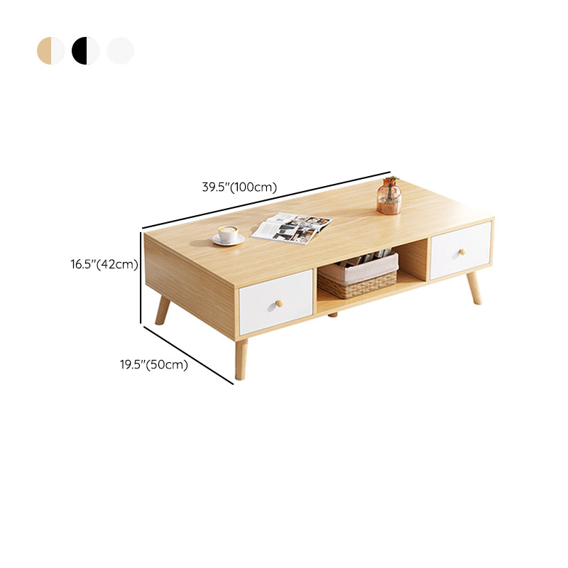 Rectangle Wooden Coffee Table 16.53"H 4 Legs Cocktail Table with Storage