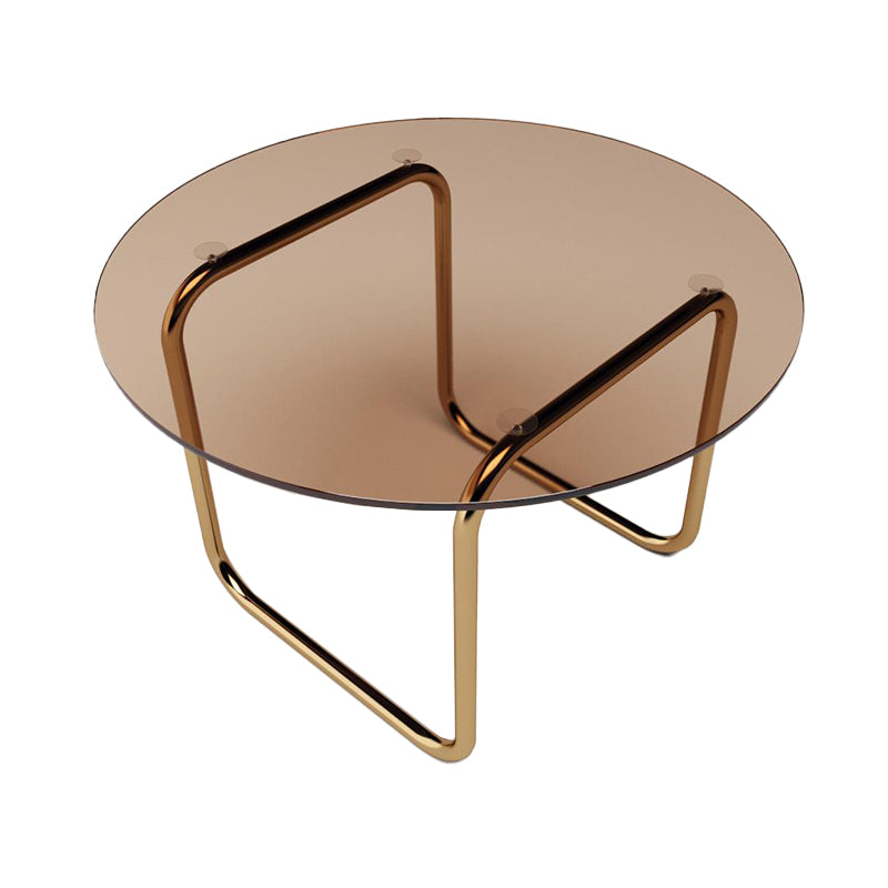 Contemporary Round Glass Top Cocktail Table with Sled Steel Base