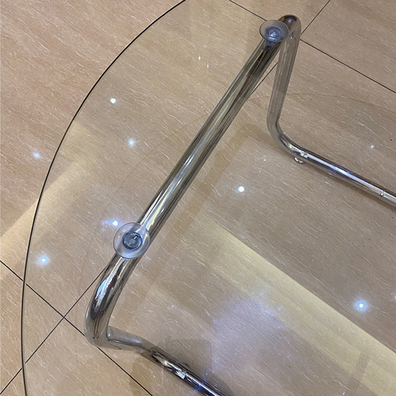 Contemporary Round Glass Top Cocktail Table with Sled Steel Base