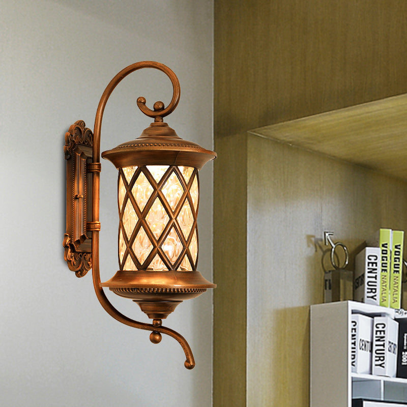 1-Light Pineapple Wall Mounted Light Farmhouse Copper Metallic Wall Sconce with Water Glass Shade