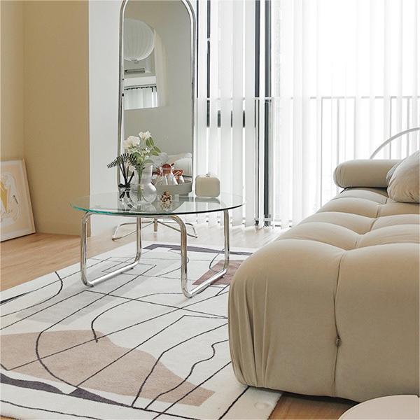 Contemporary Round Glass Top Cocktail Table with Sled Steel Base