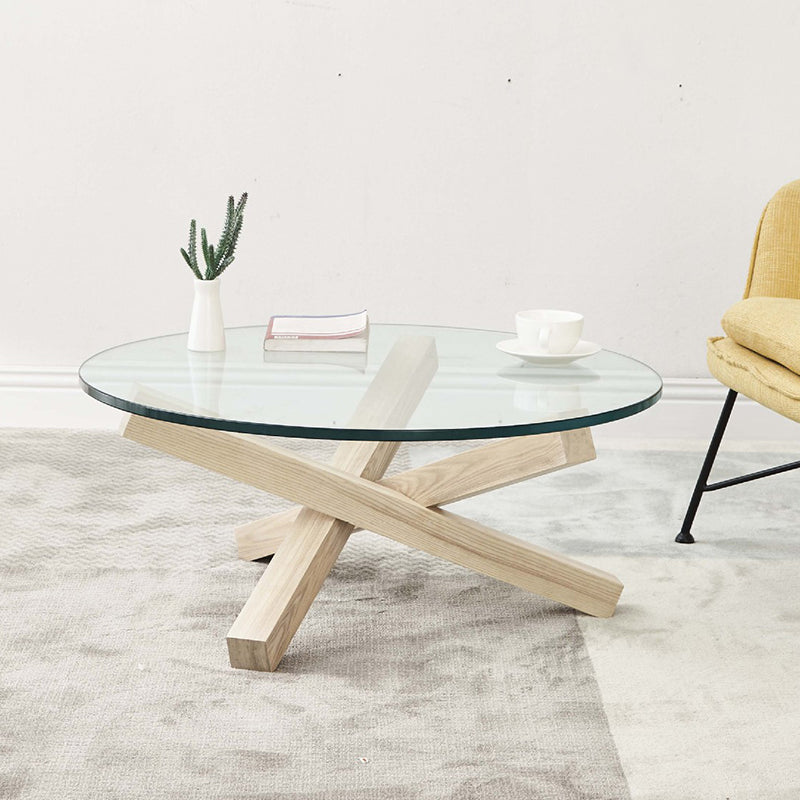 Scandinavian Coffee Table with Solid Wood Cross Legs in Natural