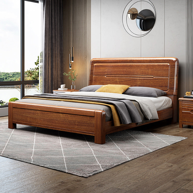 Panel Bed with Storage 43.30" High Brown Walnut Wood Bed in Brone