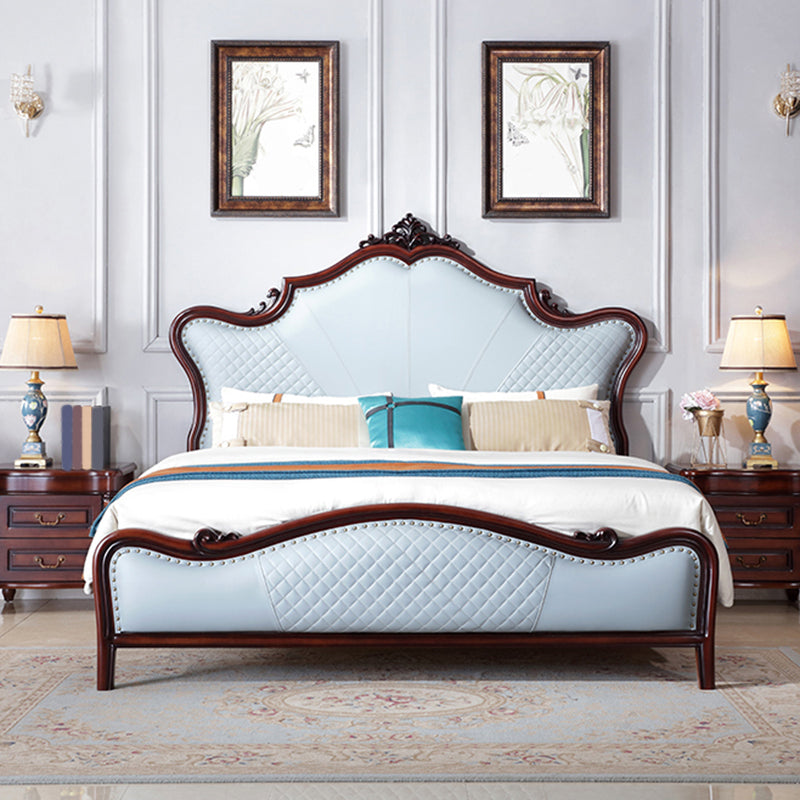 Victorian Tufted Upholstered Bed Frame Solid Wood Mattress Included King Bed in Brown