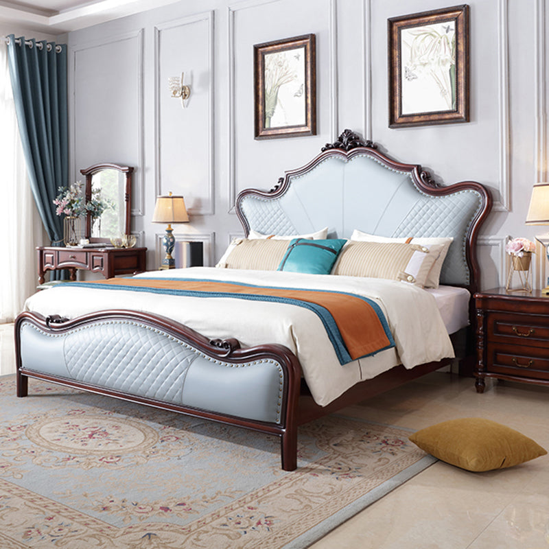 Victorian Tufted Upholstered Bed Frame Solid Wood Mattress Included King Bed in Brown