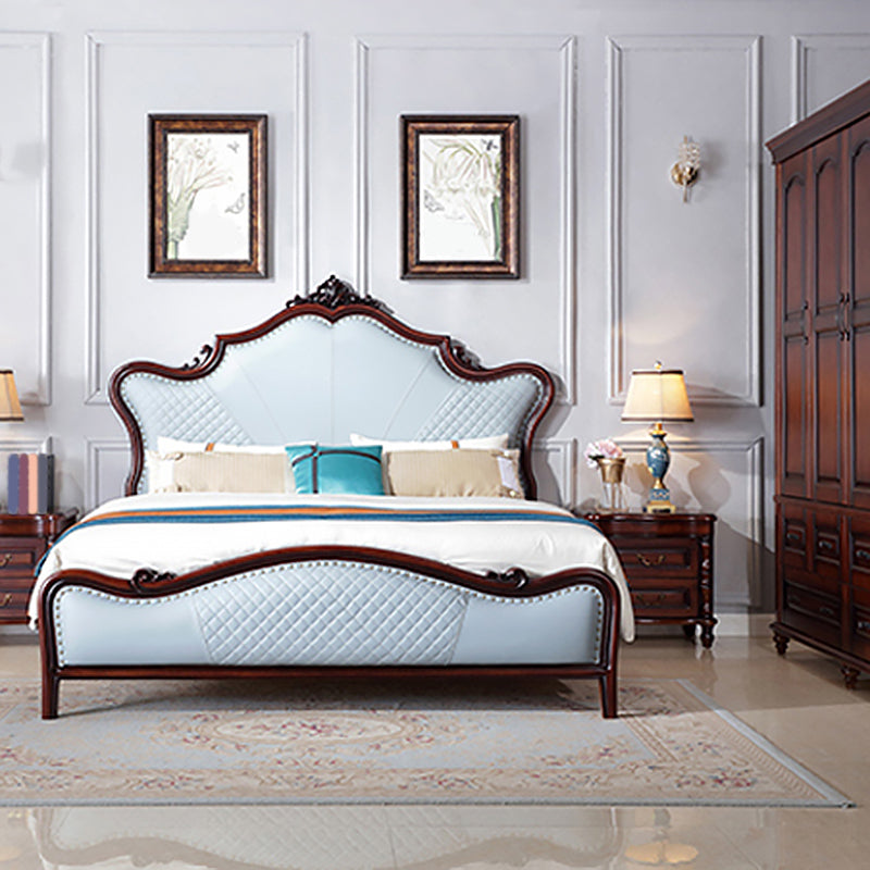 Victorian Tufted Upholstered Bed Frame Solid Wood Mattress Included King Bed in Brown