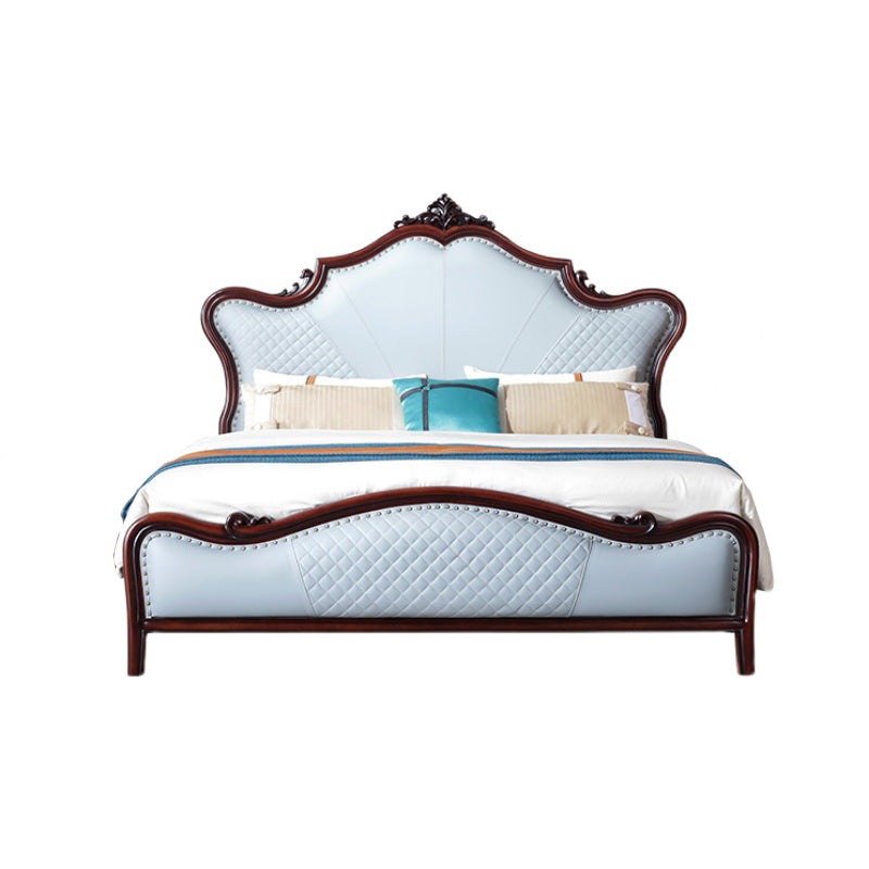 Victorian Tufted Upholstered Bed Frame Solid Wood Mattress Included King Bed in Brown