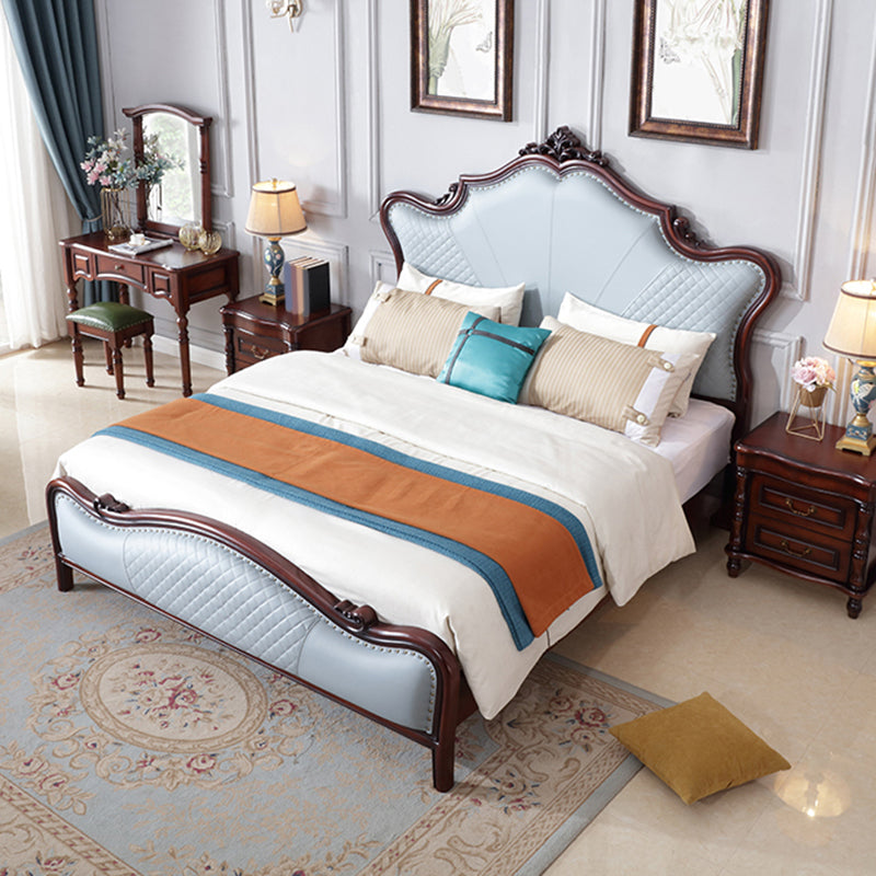 Victorian Tufted Upholstered Bed Frame Solid Wood Mattress Included King Bed in Brown