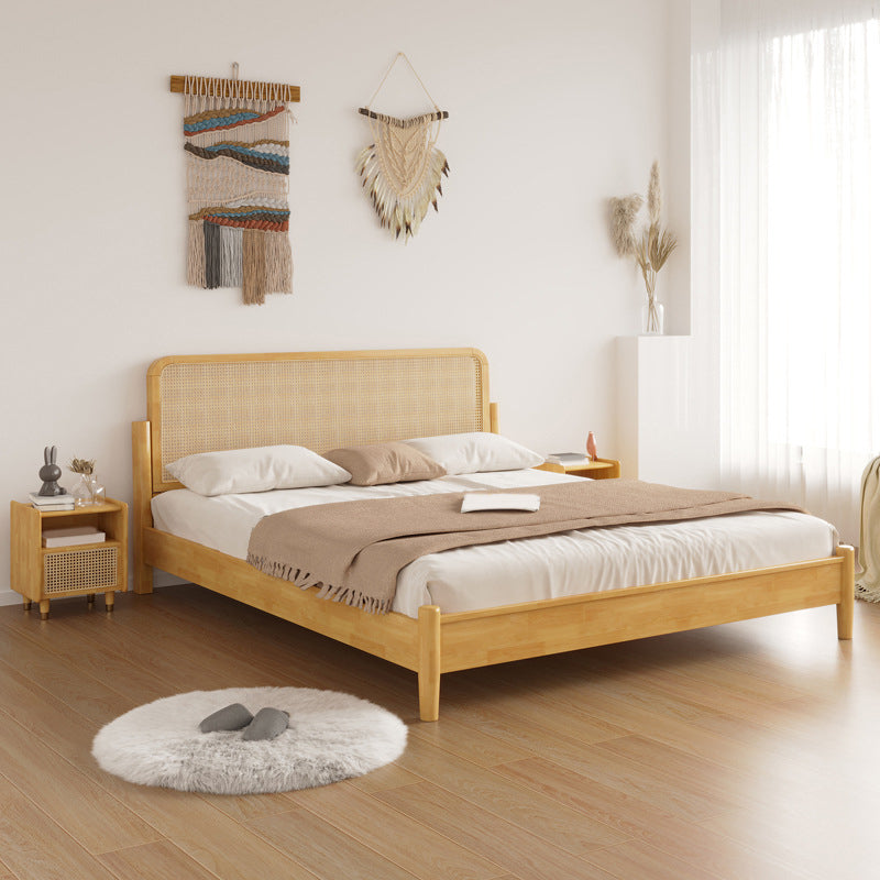 84.65 inch Wide Tropical Bed Frame Rubberwood Bed with Headboard