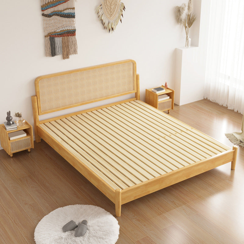 84.65 inch Wide Tropical Bed Frame Rubberwood Bed with Headboard