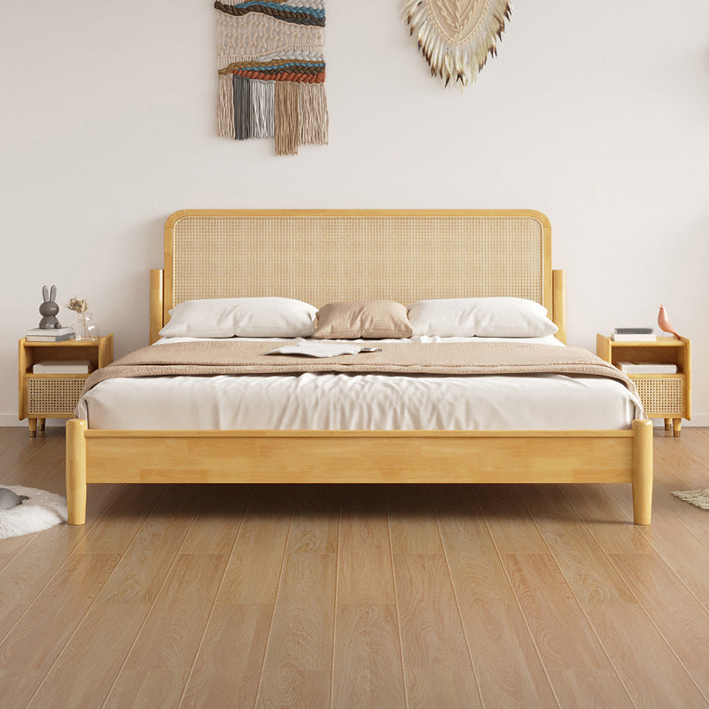 84.65 inch Wide Tropical Bed Frame Rubberwood Bed with Headboard