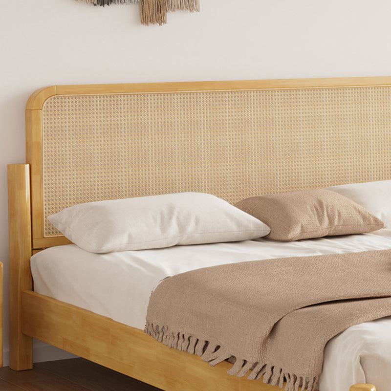 84.65 inch Wide Tropical Bed Frame Rubberwood Bed with Headboard