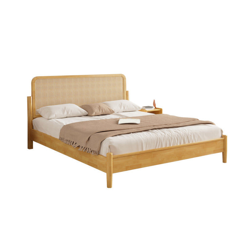 84.65 inch Wide Tropical Bed Frame Rubberwood Bed with Headboard