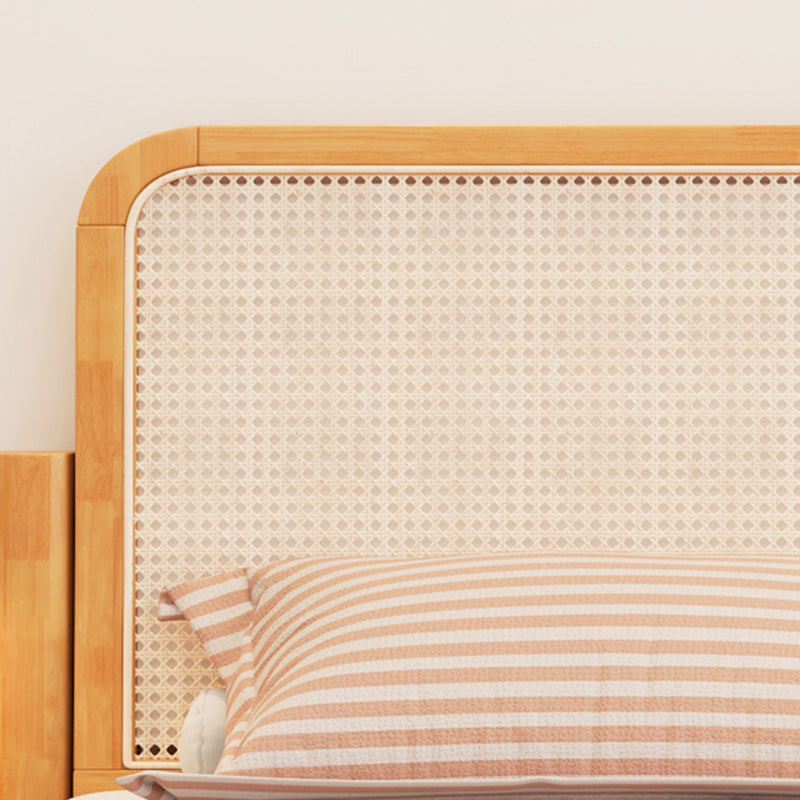 84.65 inch Wide Tropical Bed Frame Rubberwood Bed with Headboard