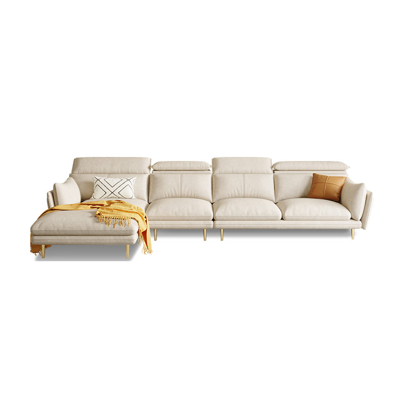 Glam Style 36.22 " H White Faux Leather Flared Arm Sofa & Chaise