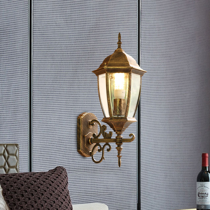 Clear Glass Pinecone Sconce Light Lodges 1 Head Outdoor Wall Mounted Lamp in Black/Bronze