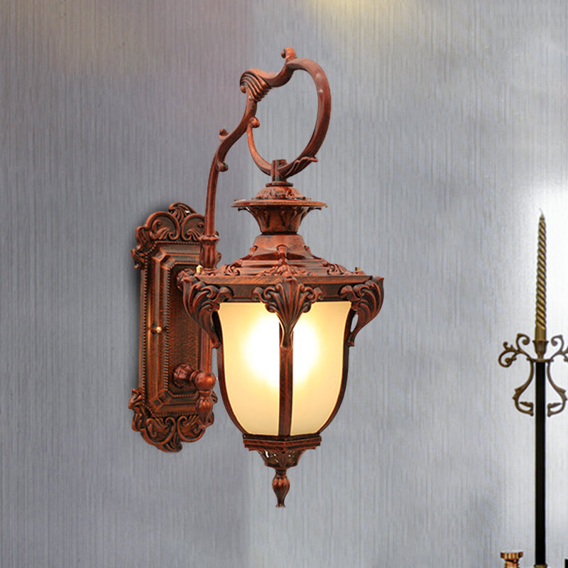 Rustic Acorn Shaped Wall Mount Lighting 1 Head Frosted Glass Wall Lamp Sconce in Black/Red for Courtyard